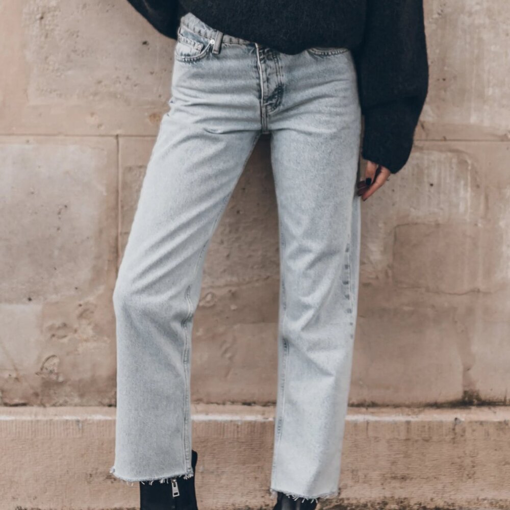 NEW Mikuta The Cropped Straight Jeans in Blue